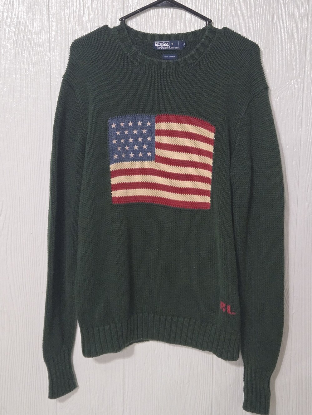 Vintage Ralph Lauren American Flage Sweater, Dark green Thick 100% cotton size S